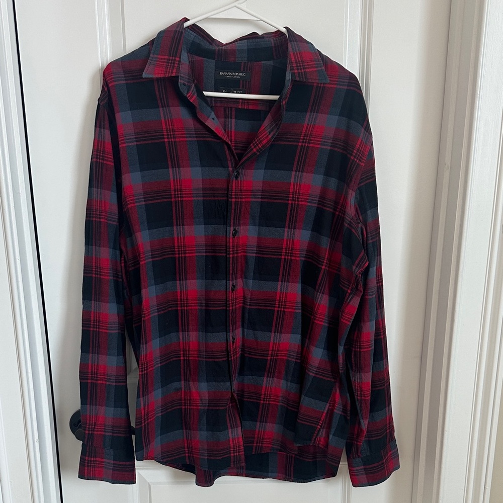 Banana Republic Red and Black Plaid Casual Shirt